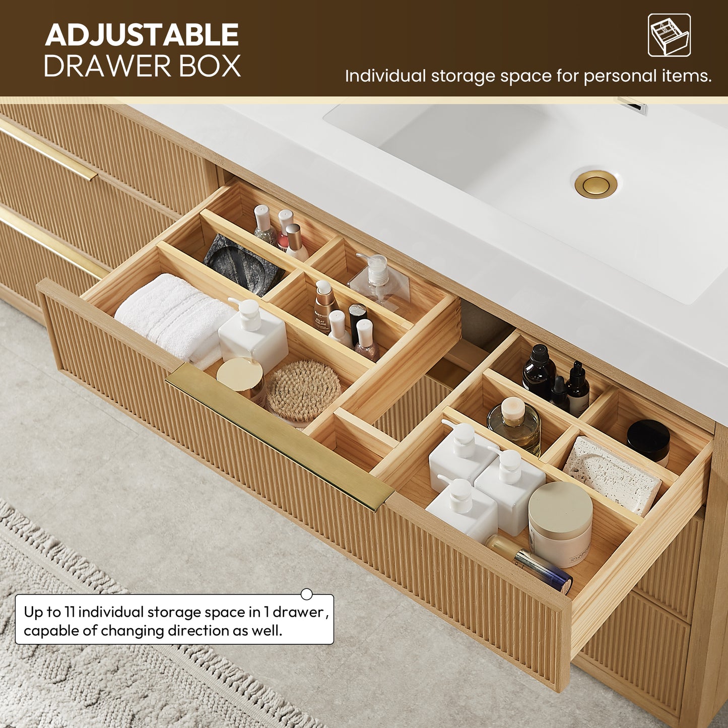 Vinnova, Hohhot 60M" Free-standing Double Bath Vanity in Washed Ash Grey with White Integrated Stone Sink Top