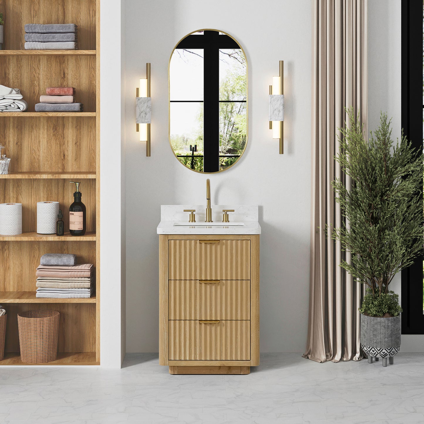 Vinnova, Cádiz 24in. Free-standing Single Bathroom Vanity in Washed Ash Grey with Composite top in Lightning White