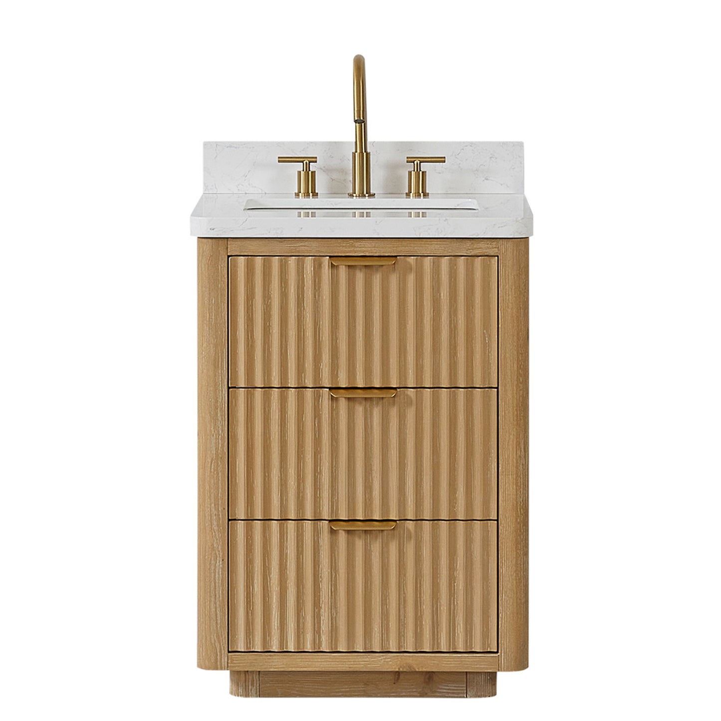 Vinnova, Cádiz 24in. Free-standing Single Bathroom Vanity in Washed Ash Grey with Composite top in Lightning White