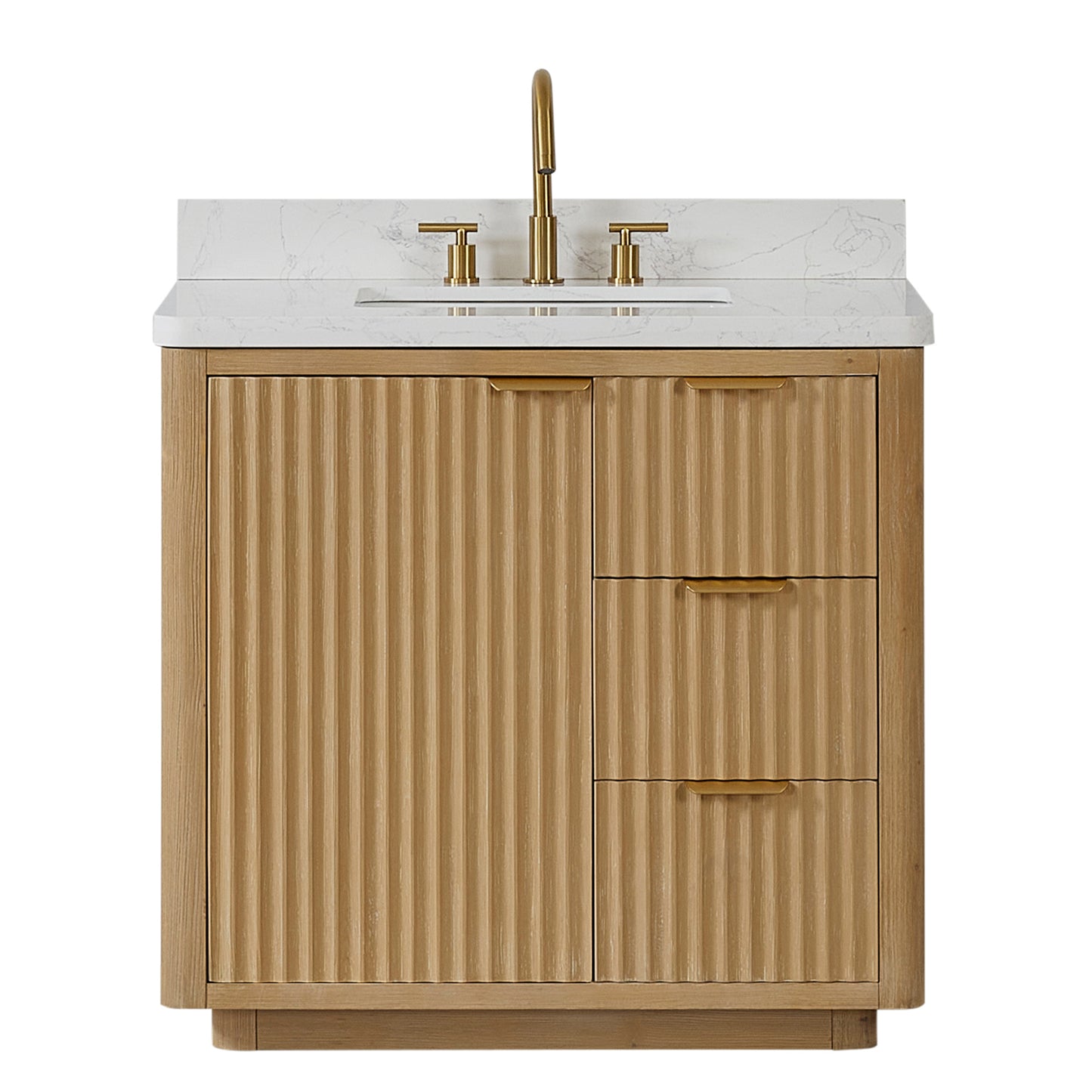 Vinnova, Cádiz 36in. Free-standing Single Bathroom Vanity in Washed Ash Grey with Composite top in Lightning White