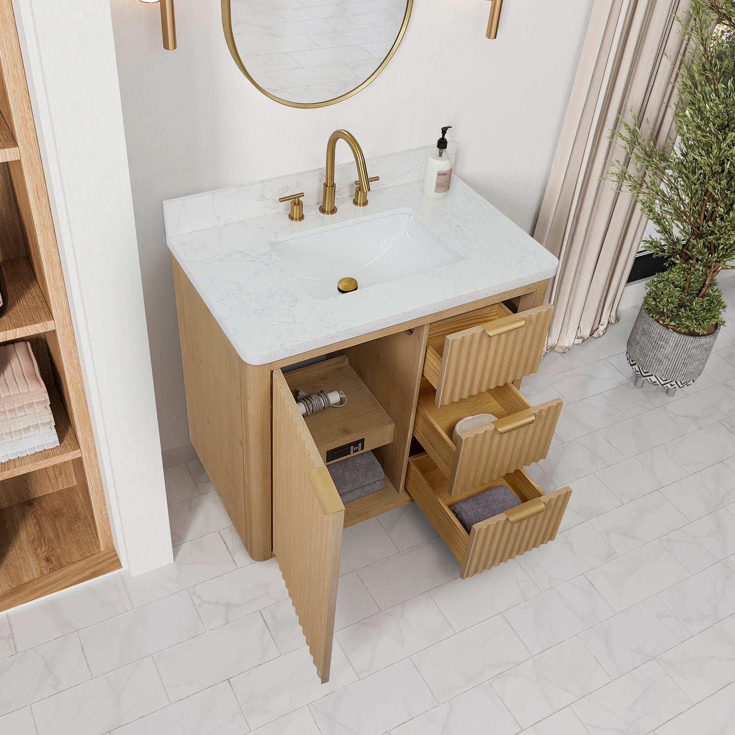 Vinnova, Cádiz 36in. Free-standing Single Bathroom Vanity in Washed Ash Grey with Composite top in Lightning White