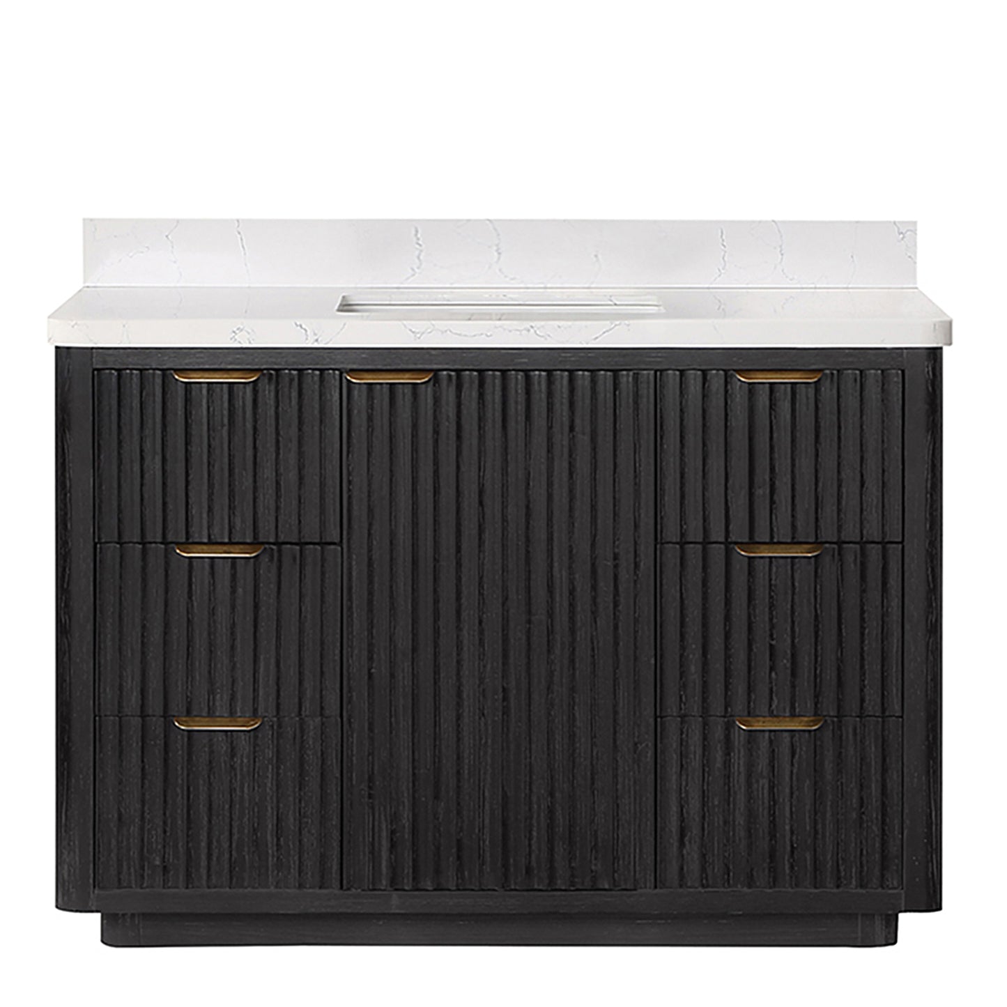 Vinnova, Cádiz 48in. Free-standing Single Bathroom Vanity in Fir Wood Black with Composite top in Lightning White