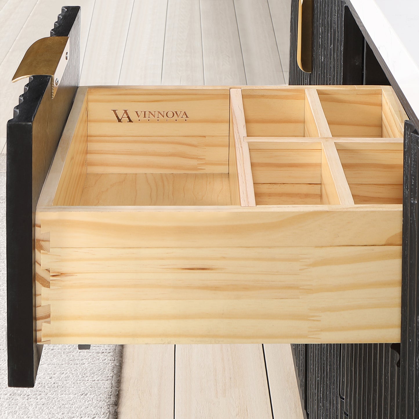 Vinnova, Cádiz 60in. Free-standing Double Bathroom Vanity in Fir Wood Black with Composite top in Lightning White