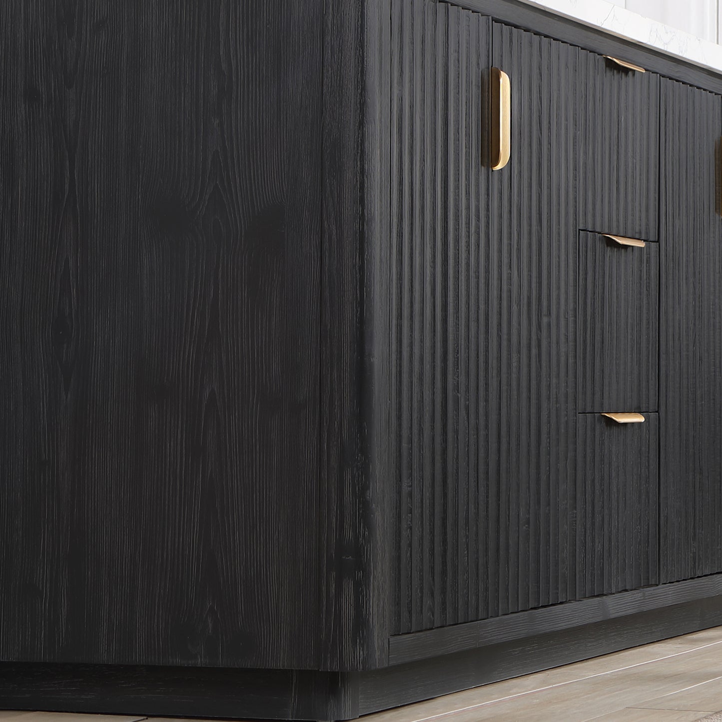 Vinnova, Cádiz 60in. Free-standing Double Bathroom Vanity in Fir Wood Black with Composite top in Lightning White