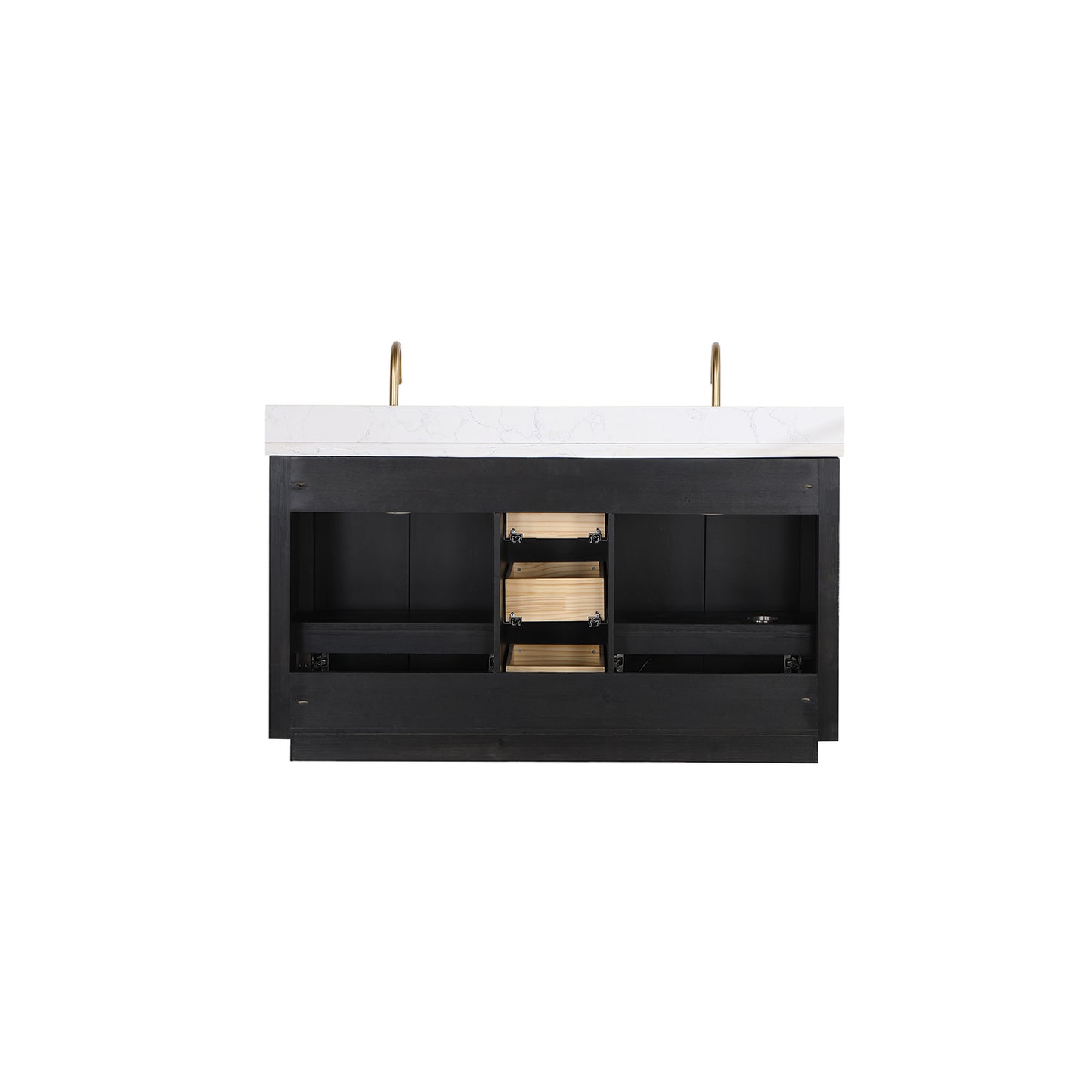 Vinnova, Cádiz 60in. Free-standing Double Bathroom Vanity in Fir Wood Black with Composite top in Lightning White and Mirror