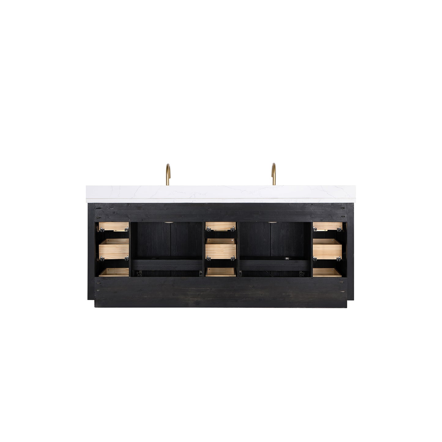 Vinnova, Cádiz 84in. Free-standing Double Bathroom Vanity in Fir Wood Black with Composite top in Lightning White and Mirror