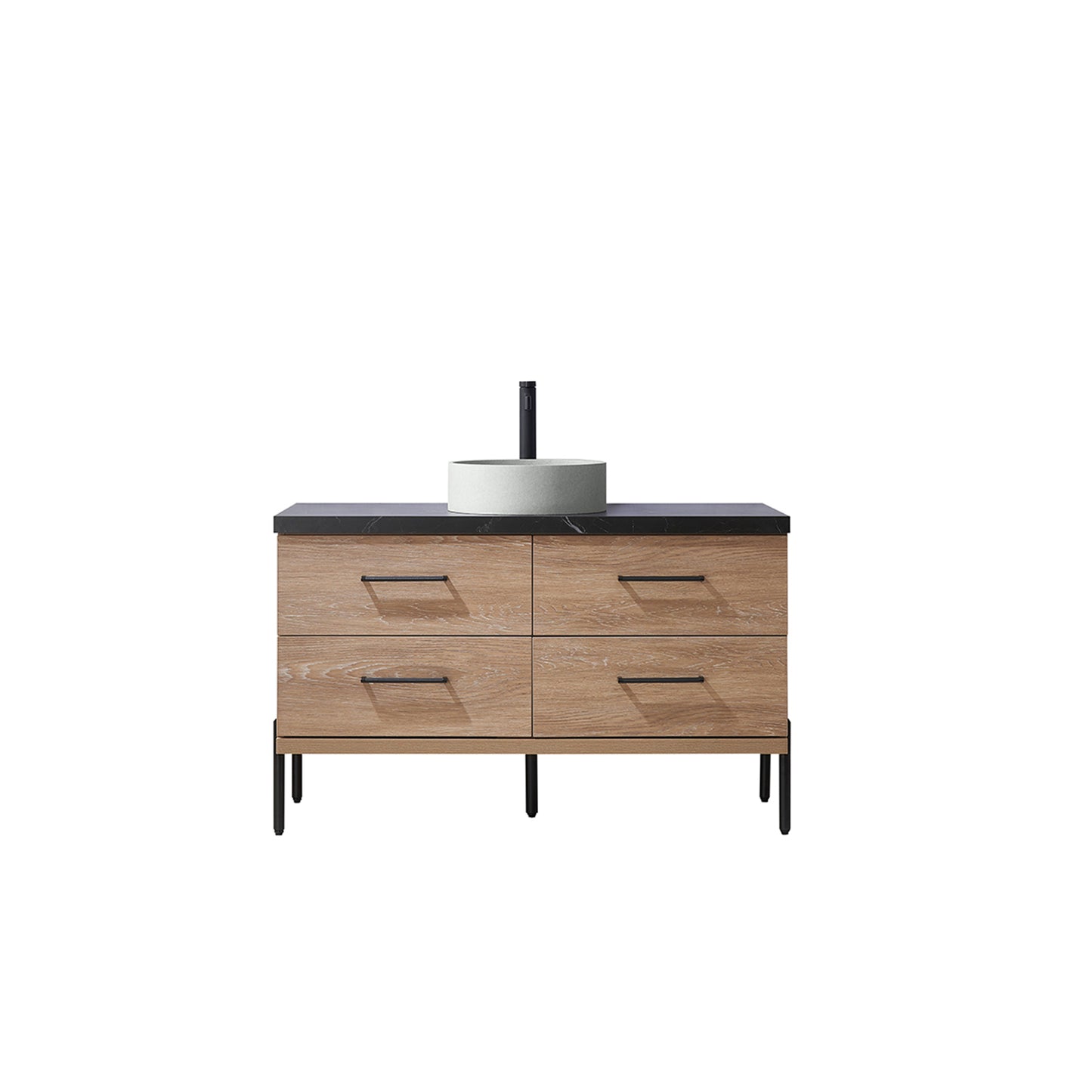 Vinnova, Trento 48" Single Sink Bath Vanity in North American Oak with Black Sintered Stone Top with Concrete Sink