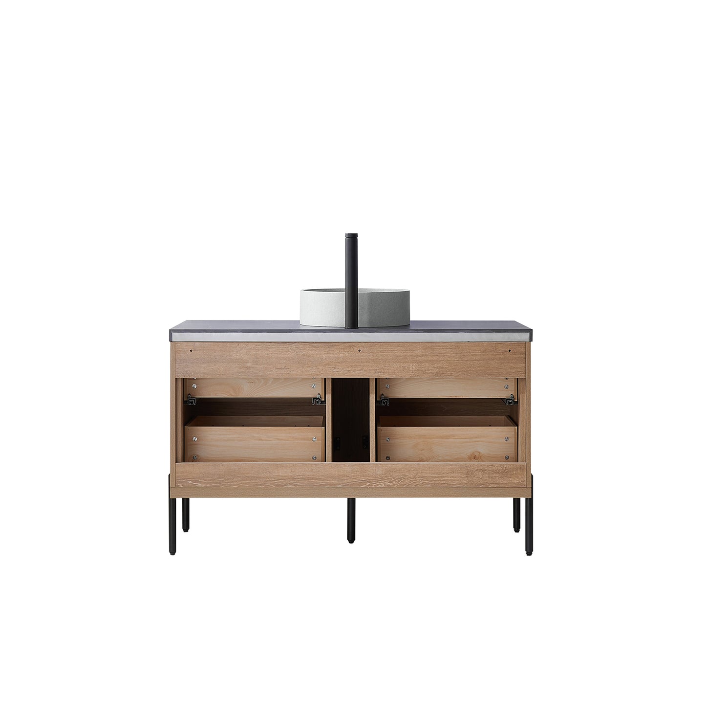 Vinnova, Trento 48" Single Sink Bath Vanity in North American Oak with Black Sintered Stone Top with Concrete Sink