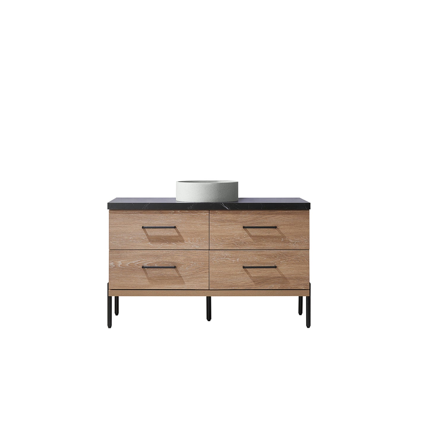 Vinnova, Trento 48" Single Sink Bath Vanity in North American Oak with Black Sintered Stone Top with Concrete Sink