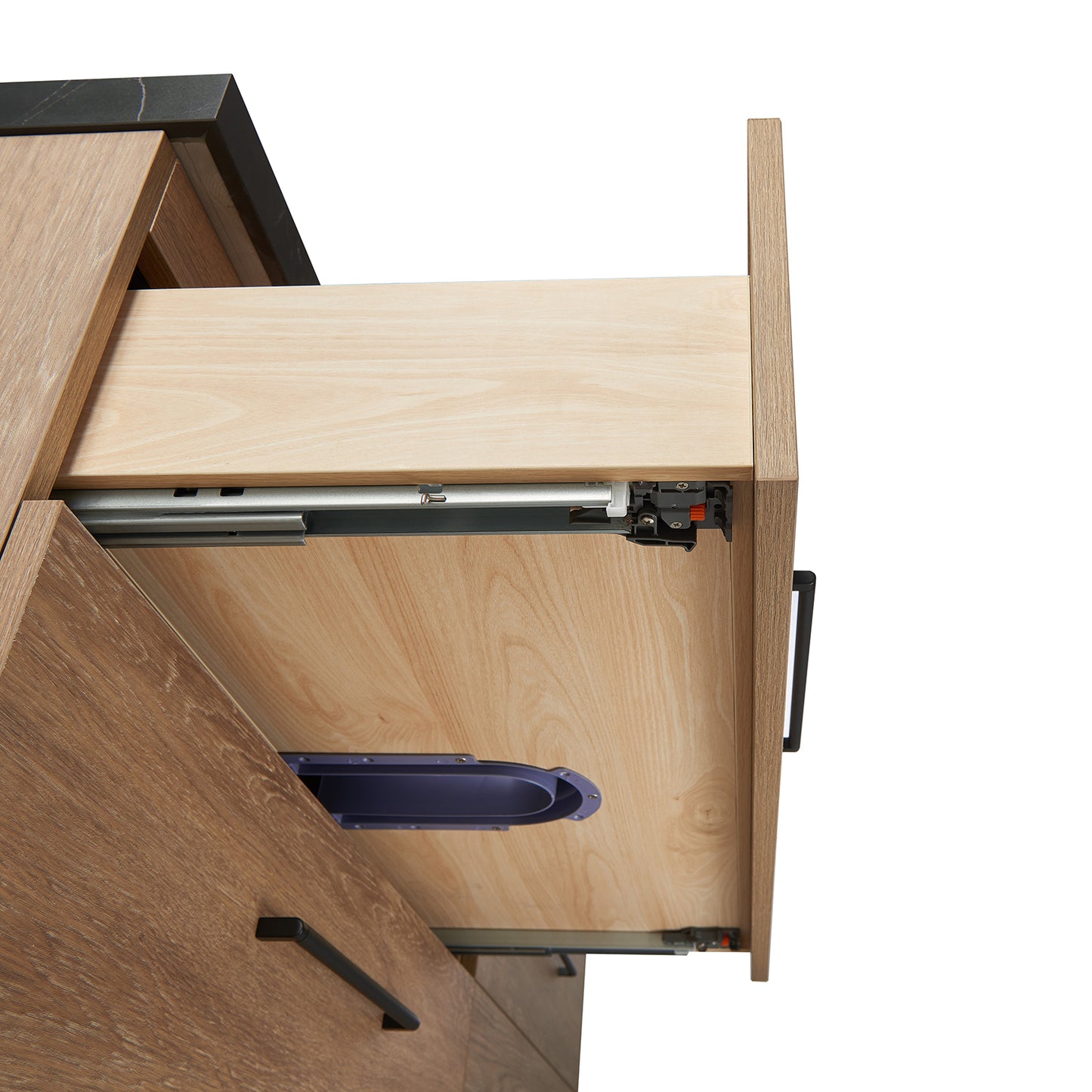 Vinnova, Trento 48" Single Sink Bath Vanity in North American Oak with Black Sintered Stone Top with Concrete Sink and Mirror