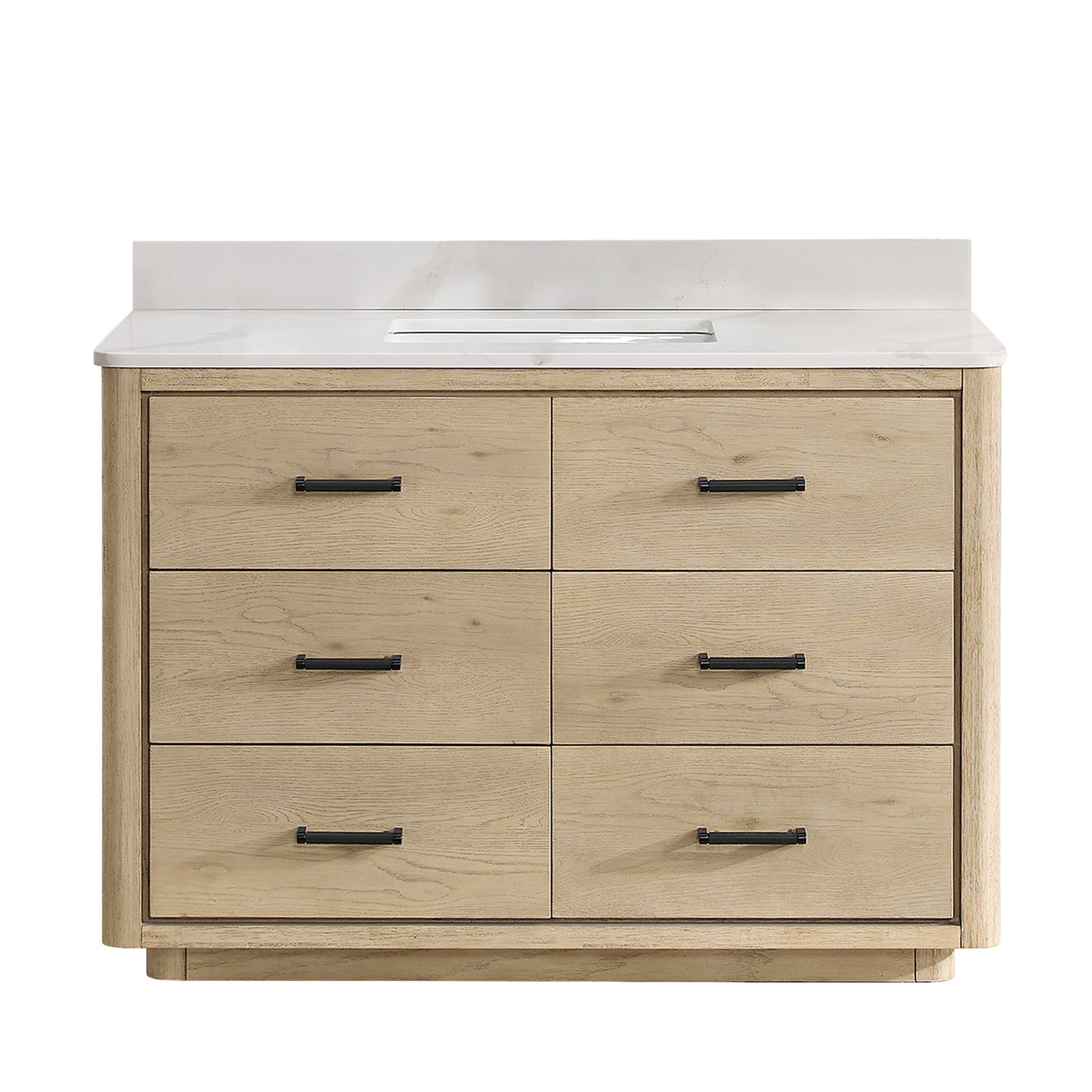 Vinnova, Porto 48" Free-standing Single Bath Vanity in Aged Natural Oak with Fish Maw White Quartz Stone Top