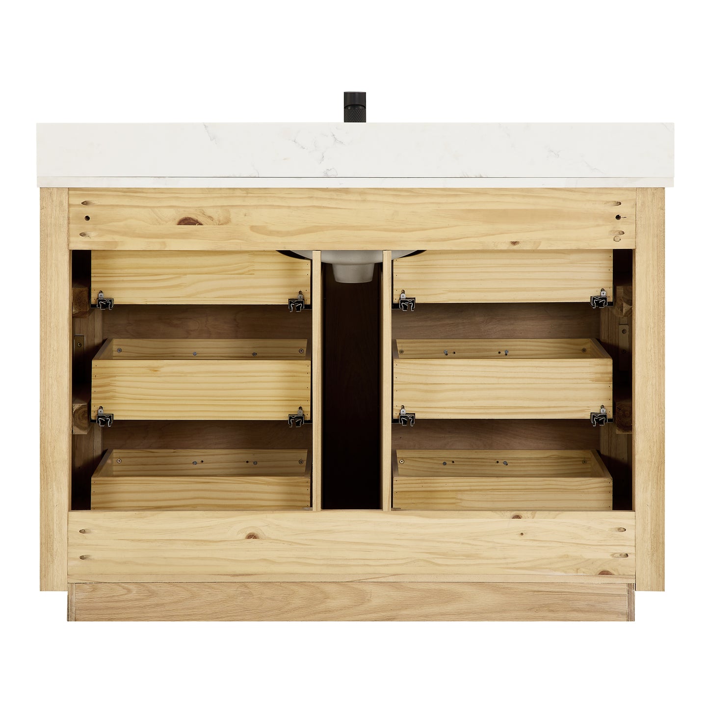 Vinnova, Porto 48" Free-standing Single Bath Vanity in Aged Natural Oak with Fish Maw White Quartz Stone Top and Mirror