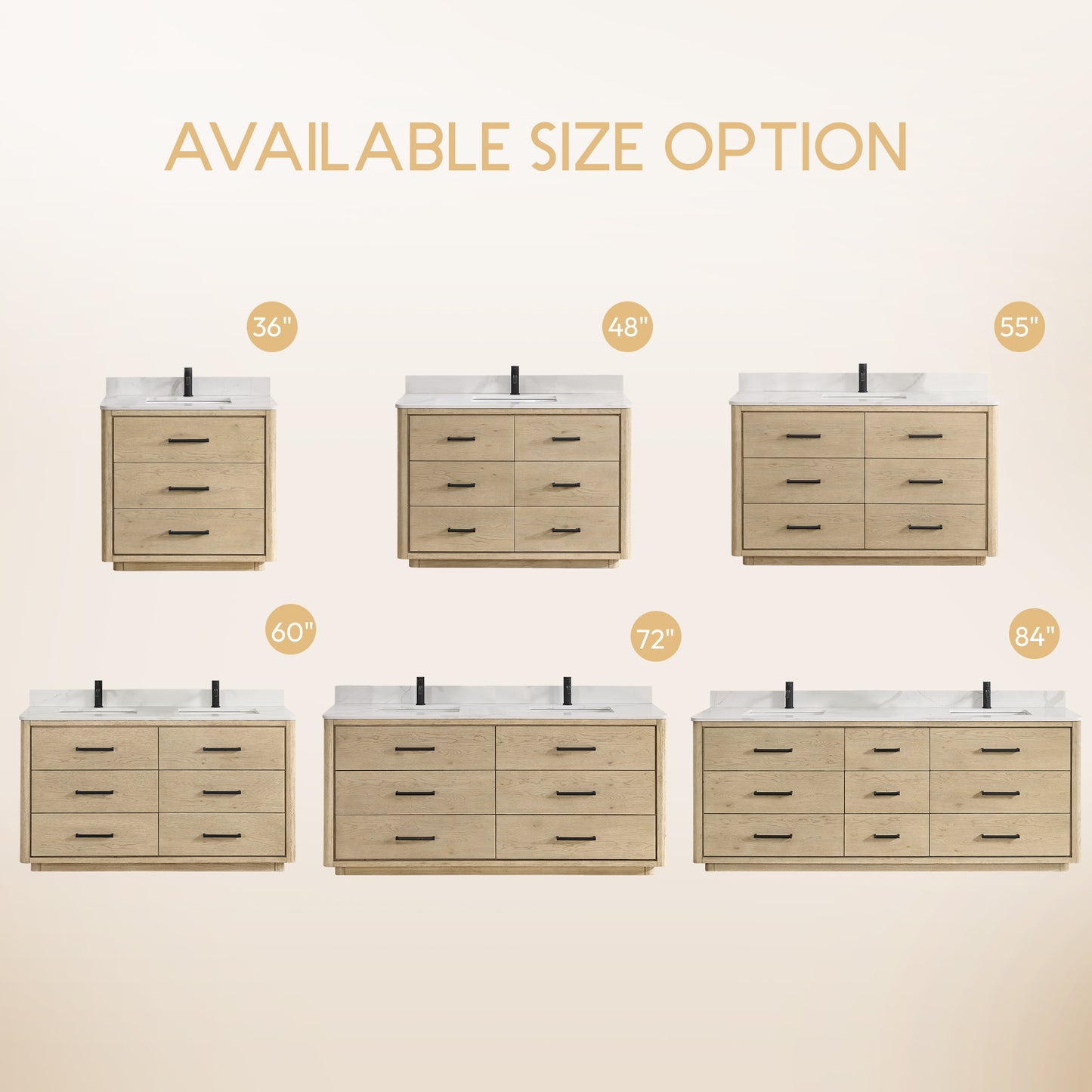 Vinnova, Porto 48" Free-standing Single Bath Vanity in Aged Natural Oak with Fish Maw White Quartz Stone Top and Mirror