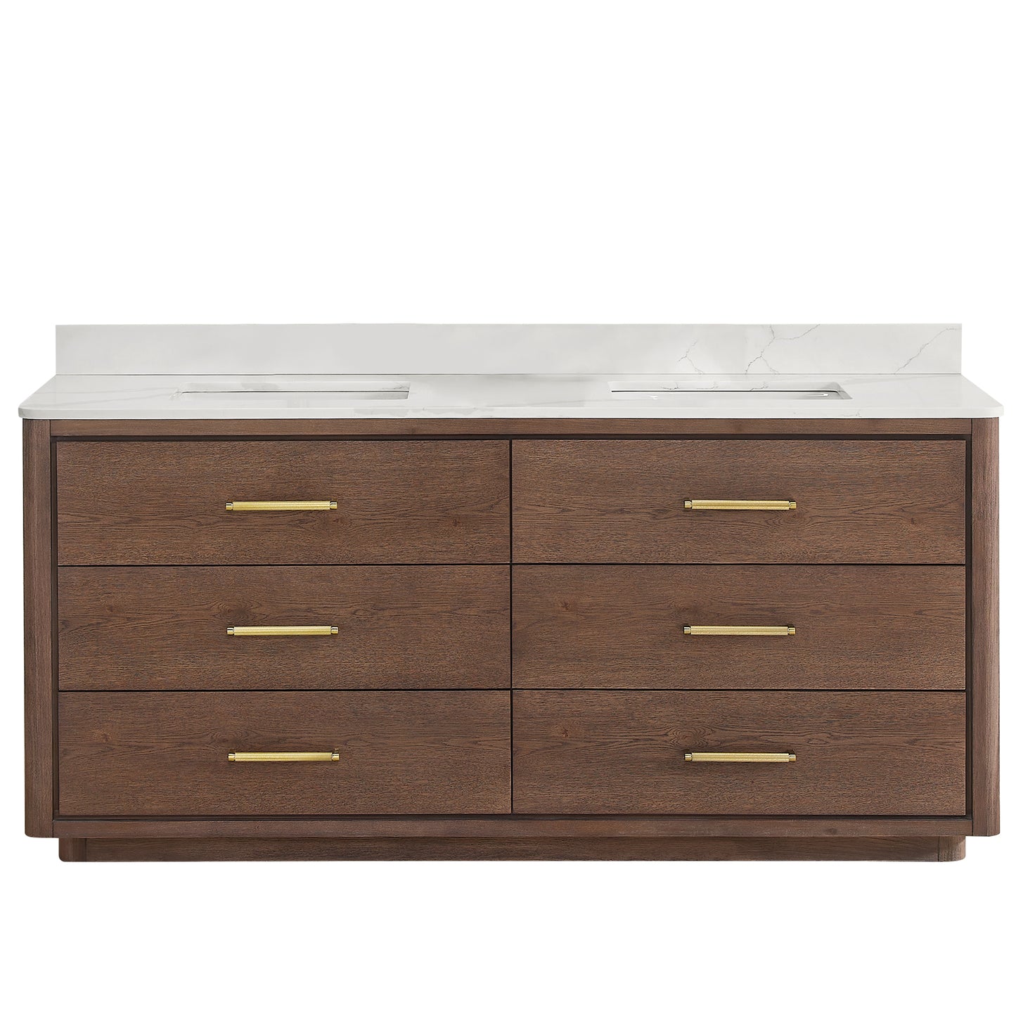 Vinnova, Porto 72" Free-standing Double Bath Vanity in Aged Dark Brown Oak with Fish Maw White Quartz Stone Top