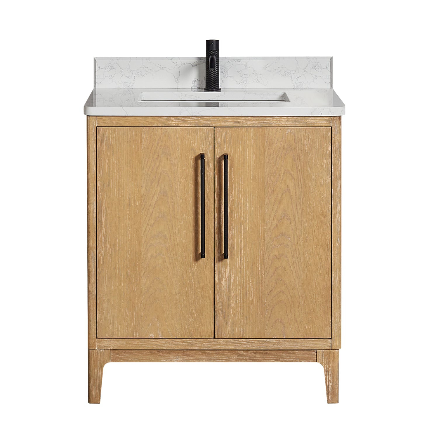 Vinnova, Gara 30" Free-standing Single Bath Vanity in Washed Ash Grey with White Grain Composite Stone Top