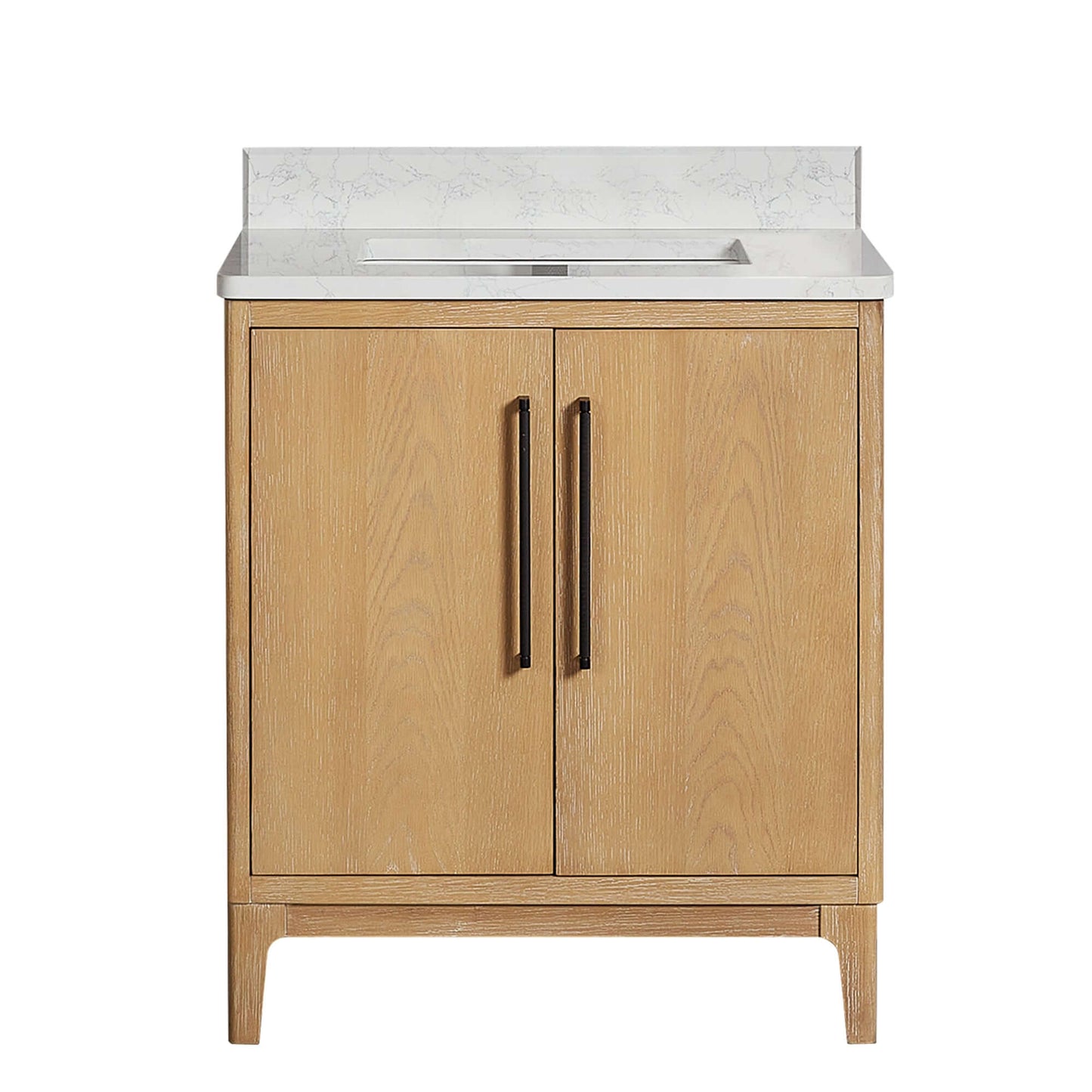 Vinnova Gara 30-inch free-standing single vanity in grey washed ash with white grain composite top