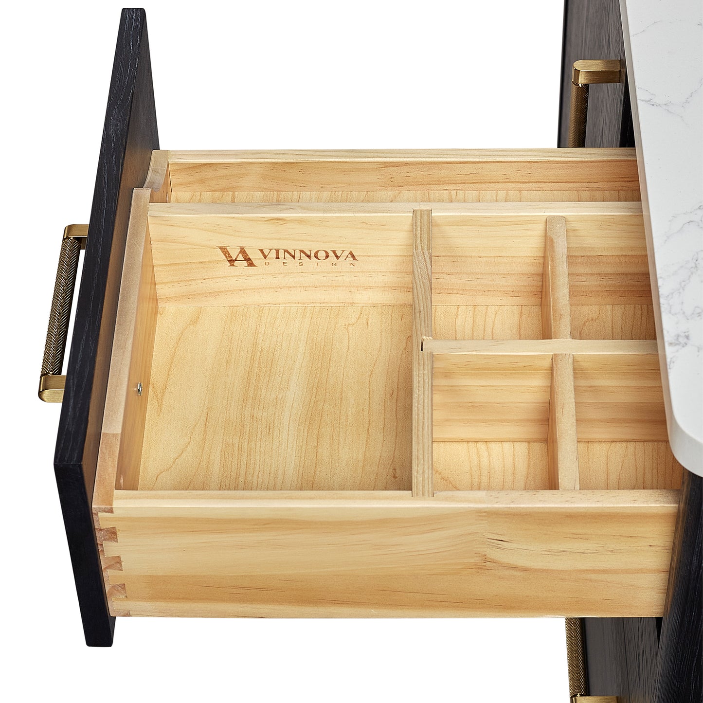 Vinnova, Gara 36" Free-standing Single Bath Vanity in Fir Wood Black with White Grain Composite Stone Top