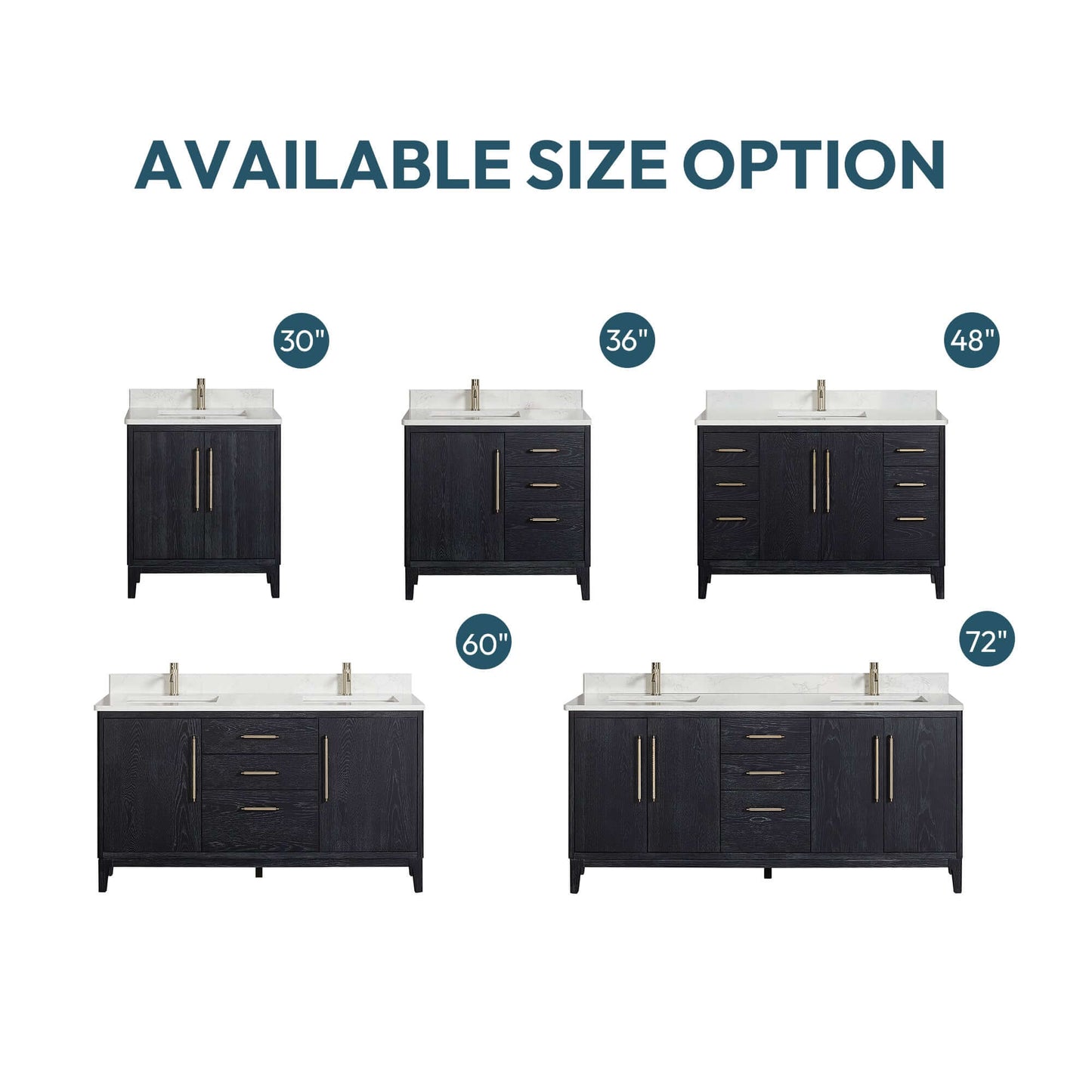 Vinnova Gara 36-inch free-standing single vanity in black fir wood with white grain composite top