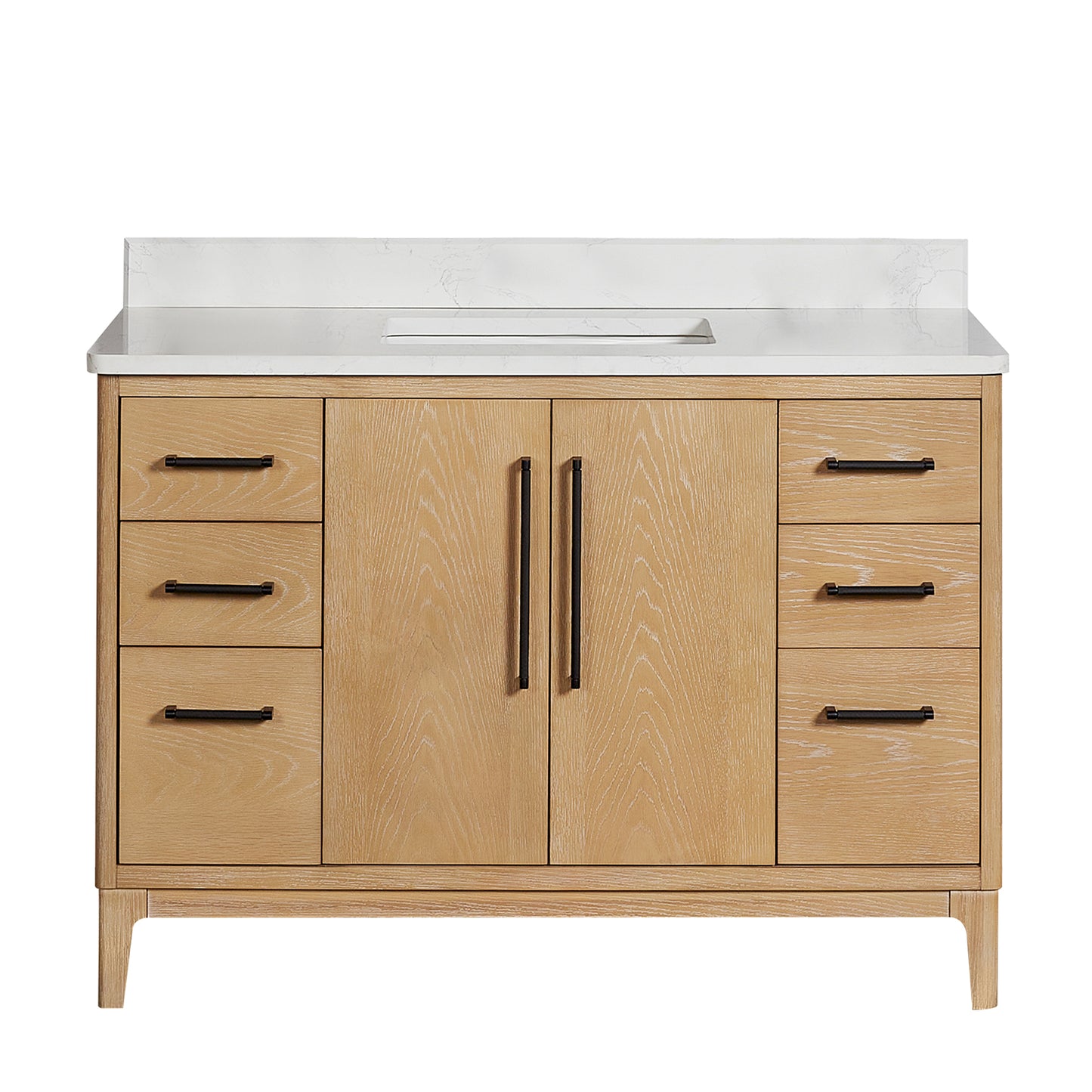 Vinnova, Gara 48" Free-standing Single Bath Vanity in Washed Ash Grey with White Grain Composite Stone Top