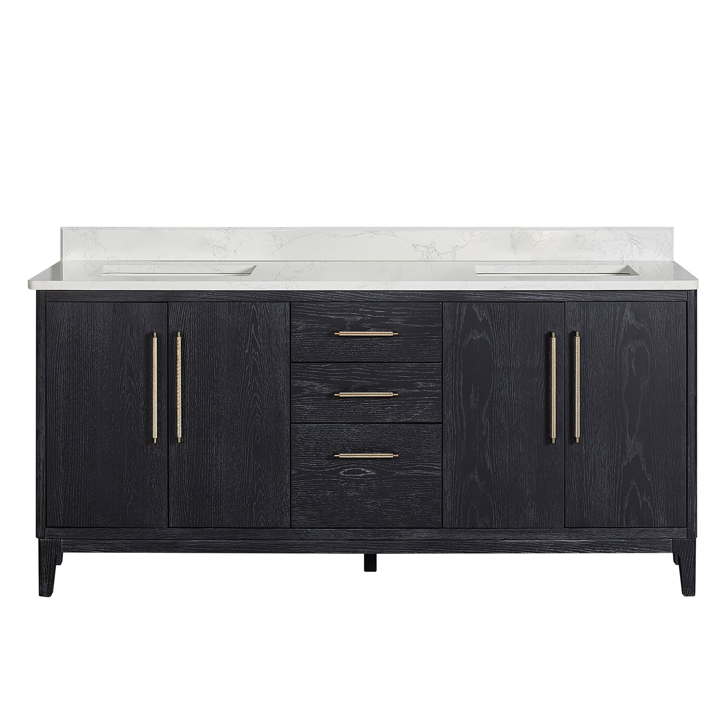 Vinnova, Gara 72" Free-standing Double Bath Vanity in Fir Wood Black with White Grain Composite Stone Top
