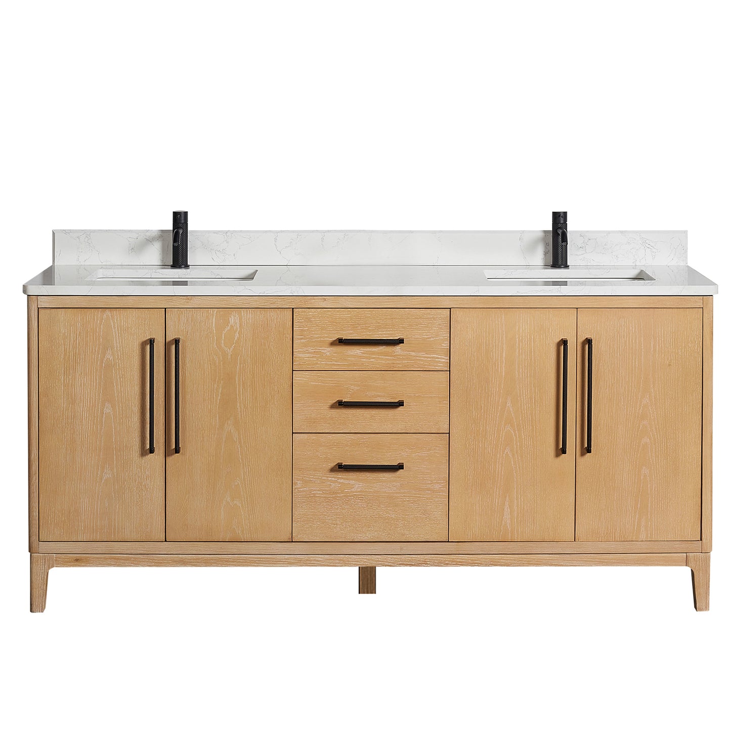 Vinnova, Gara 72" Free-standing Double Bath Vanity in Washed Ash Grey with White Grain Composite Stone Top