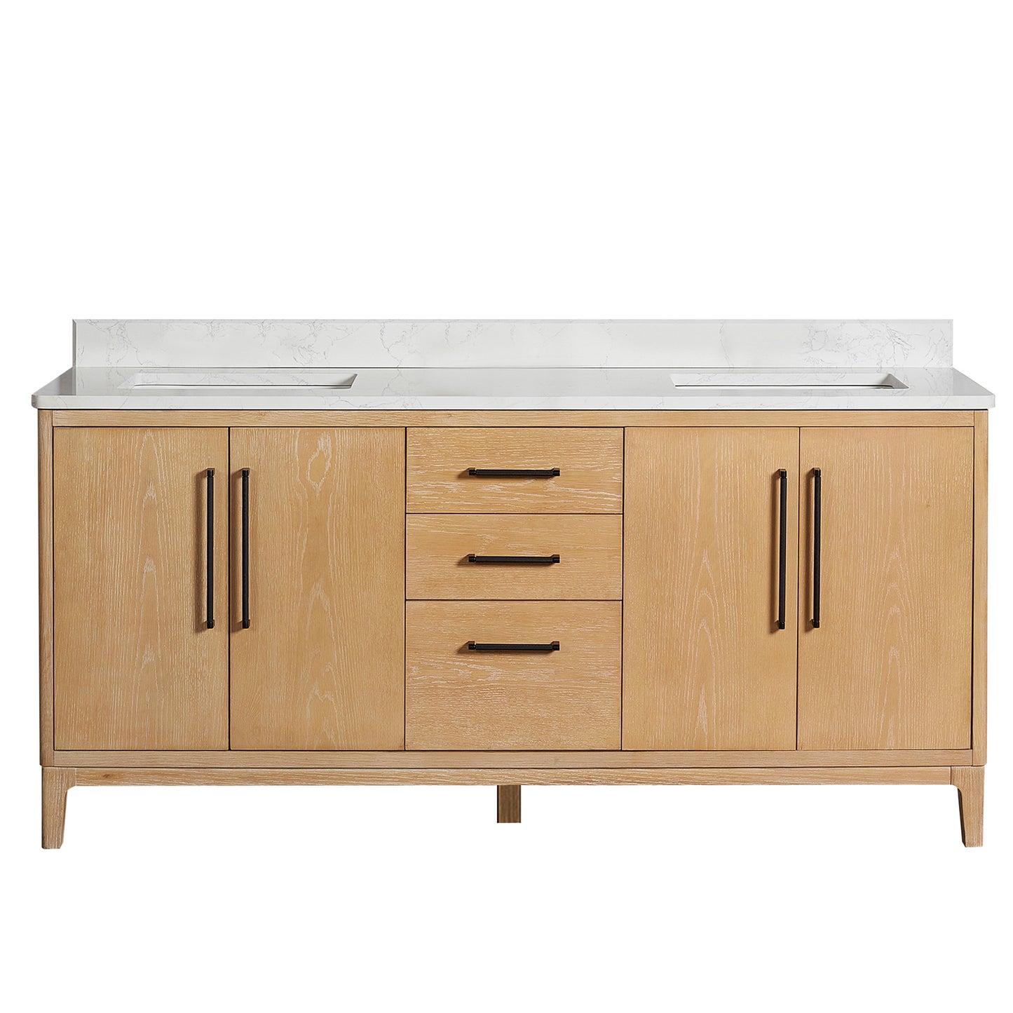 Vinnova, Gara 72" Free-standing Double Bath Vanity in Washed Ash Grey with White Grain Composite Stone Top