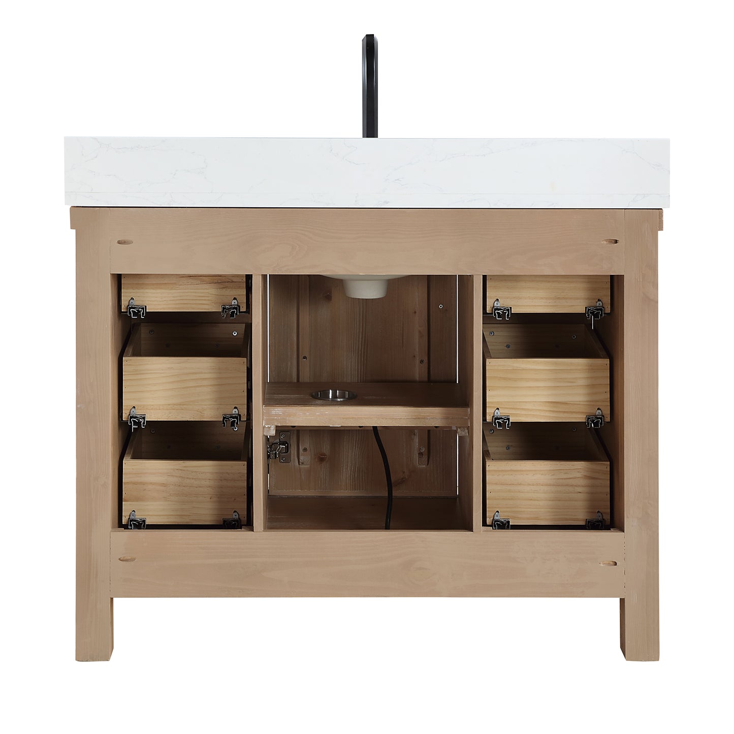 Vinnova, Javier 42" Free-standing Single Bath Vanity in Spruce Antique Brown with White Grain Composite Stone Top