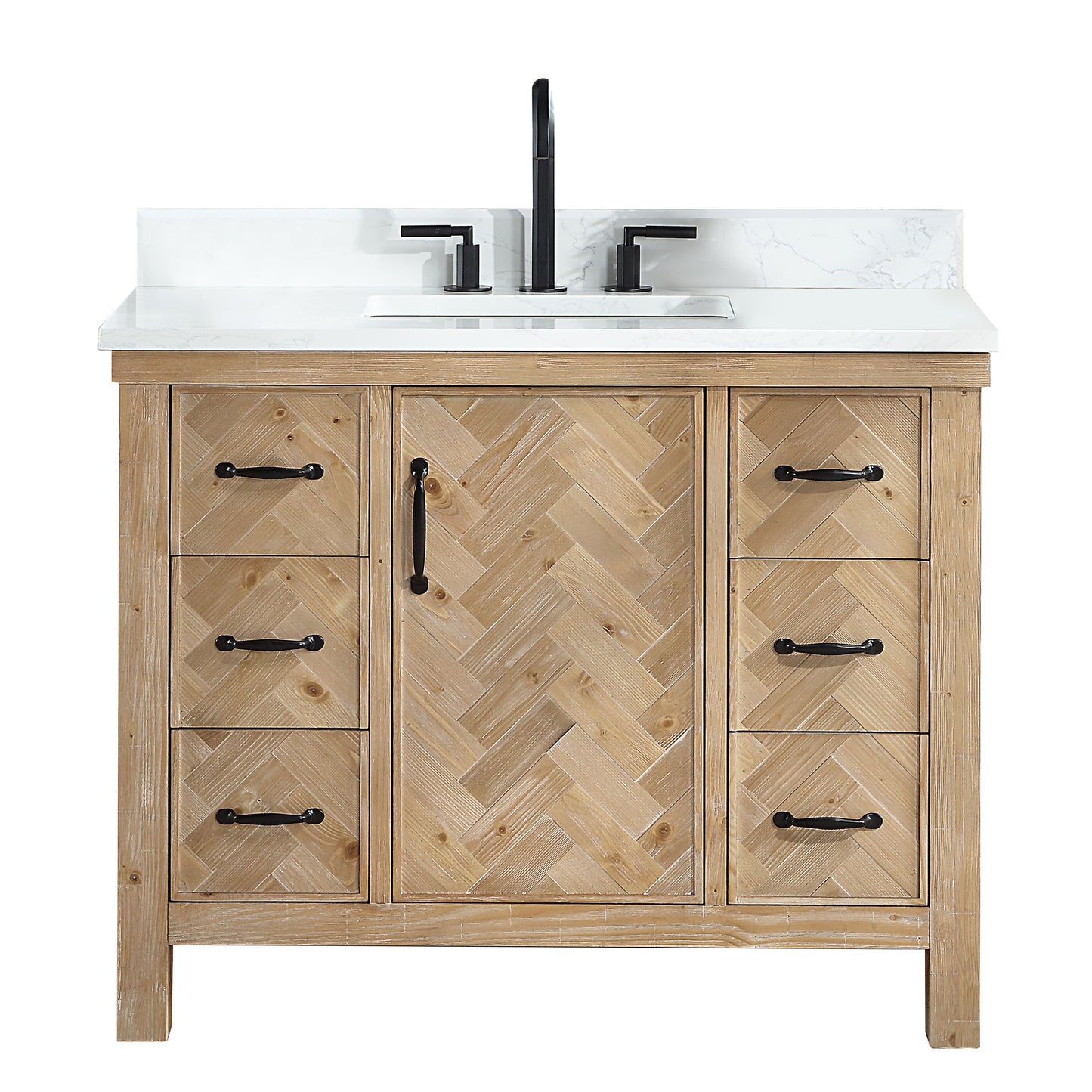 Vinnova, Javier 42" Free-standing Single Bath Vanity in Spruce Antique Brown with White Grain Composite Stone Top
