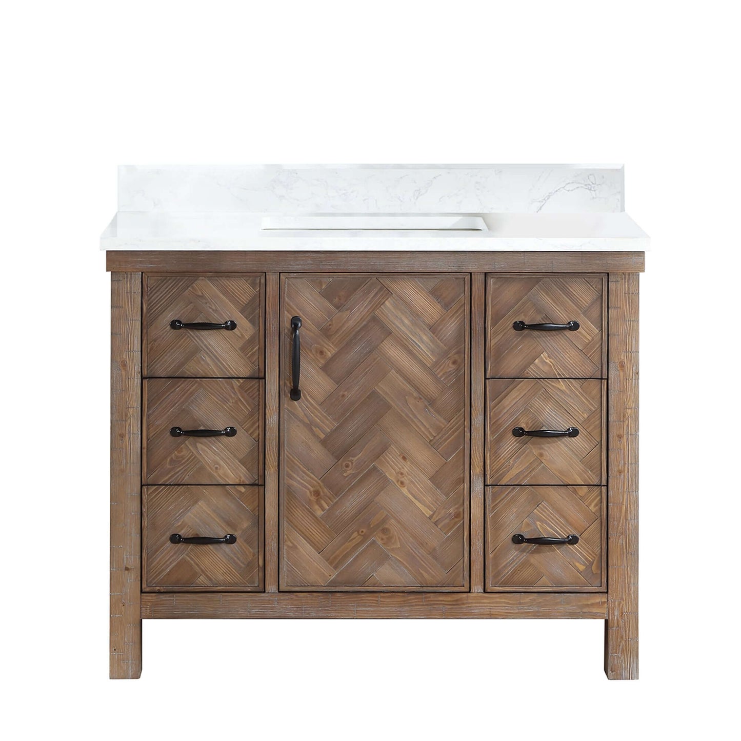 Vinnova Javier 42-inch free-standing single vanity in antique gray spruce with white grain composite top