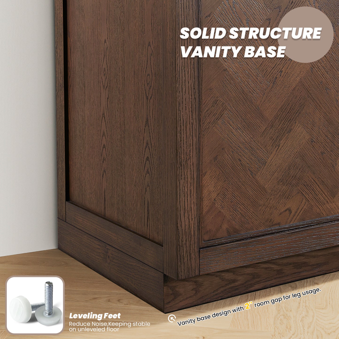 Vinnova, Jakarta 84" Freestanding Double Bath Vanity in Aged Dark Brown Oak with Silk White Quartz Stone Top