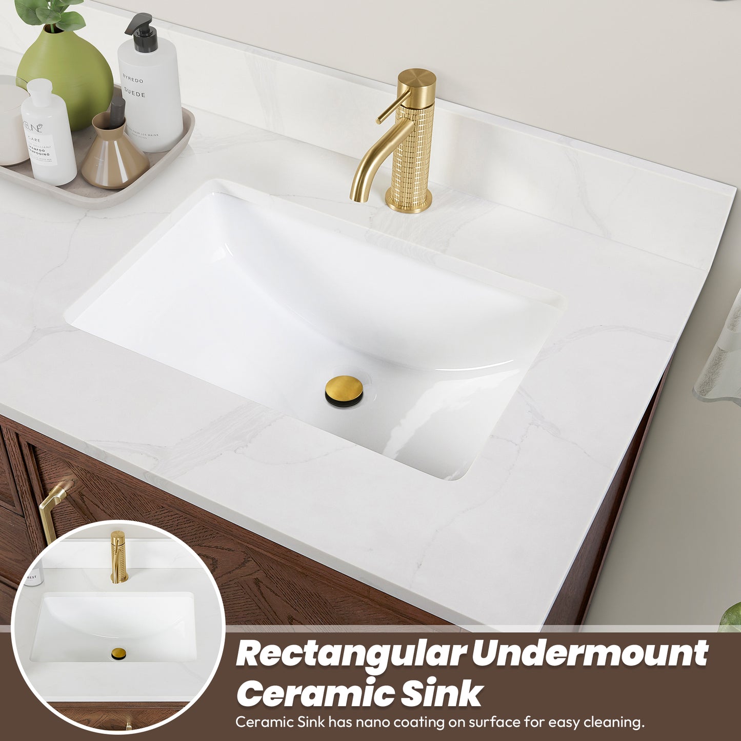 Vinnova, Jakarta 84" Freestanding Double Bath Vanity in Aged Dark Brown Oak with Silk White Quartz Stone Top