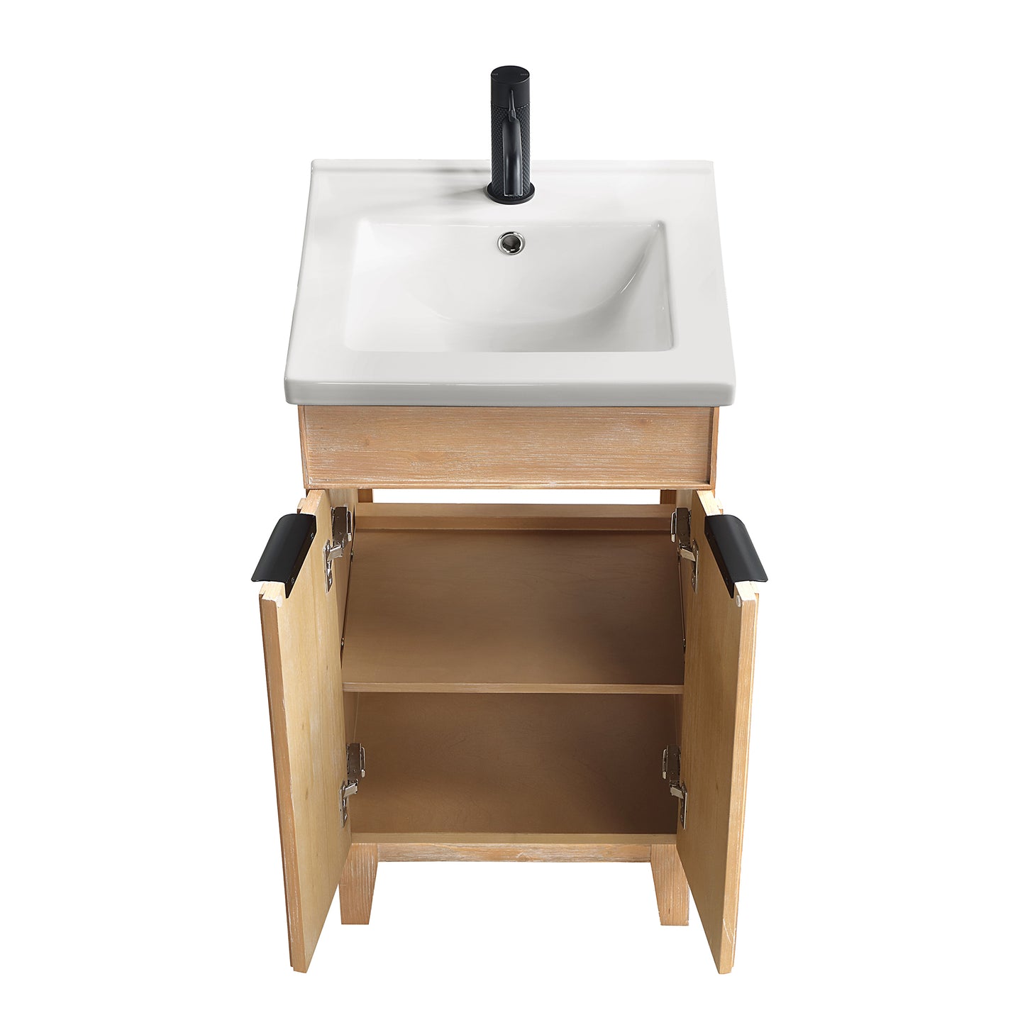 Vinnova, Palos 18" Free-standing Single Bath Vanity in Fir Wood Brown with Drop-In White Ceramic Basin Top
