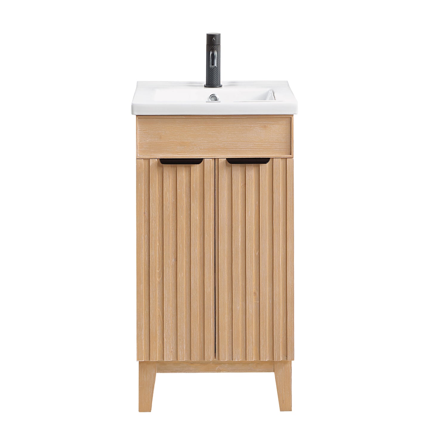 Vinnova, Palos 18" Free-standing Single Bath Vanity in Fir Wood Brown with Drop-In White Ceramic Basin Top