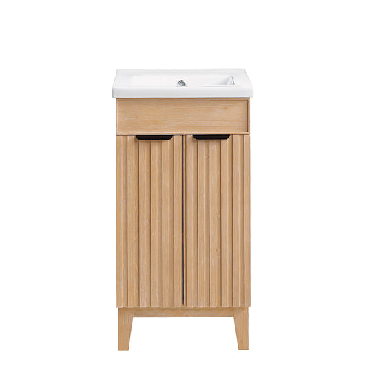 Vinnova, Palos 18" Free-standing Single Bath Vanity in Fir Wood Brown with Drop-In White Ceramic Basin Top