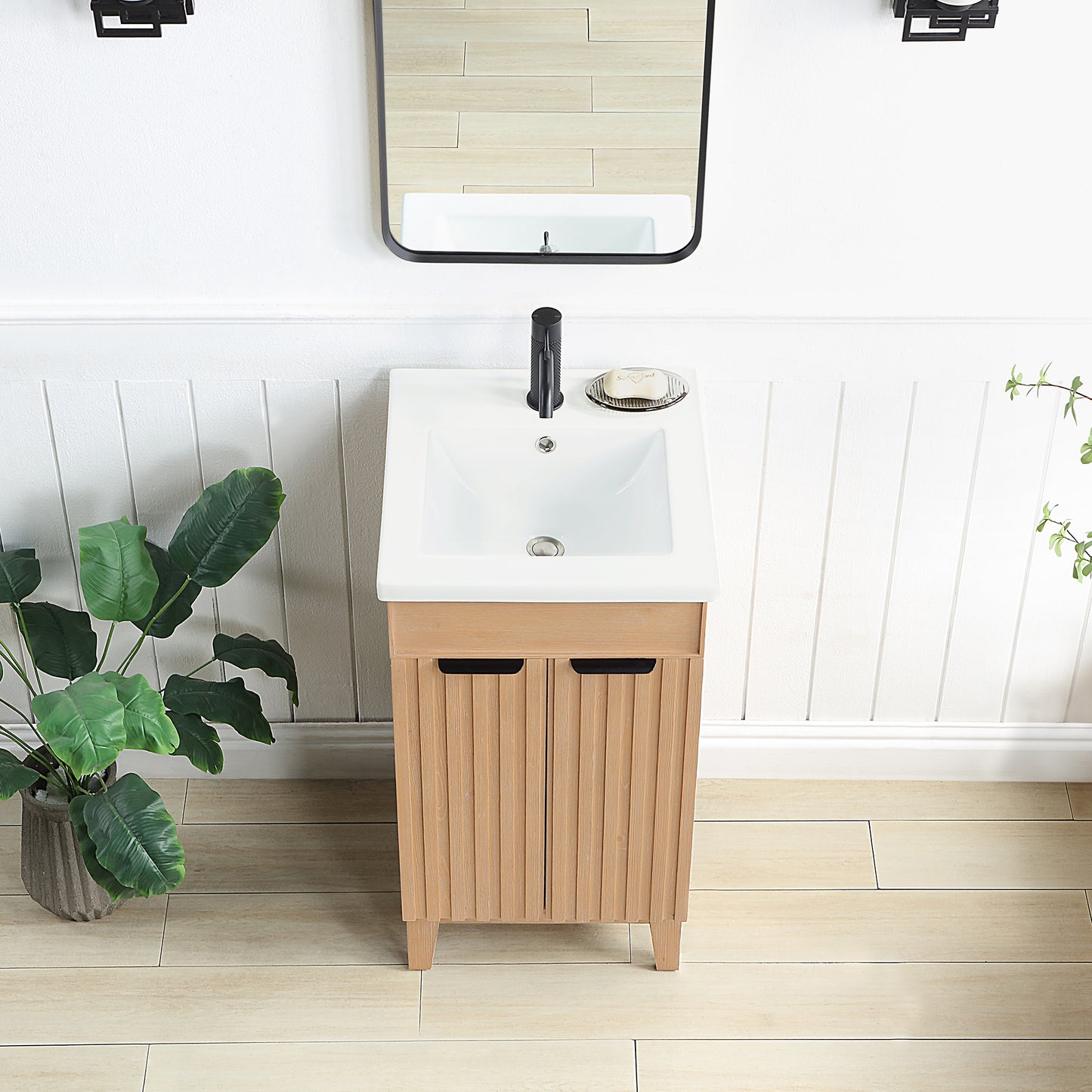 Vinnova, Palos 18" Free-standing Single Bath Vanity in Fir Wood Brown with Drop-In White Ceramic Basin Top