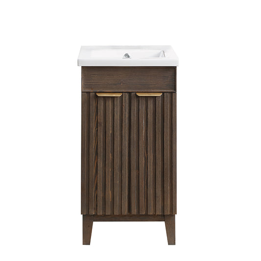 Vinnova, Palos 18" Free-standing Single Bath Vanity in Spruce Aged Brown with Drop-In White Ceramic Basin Top