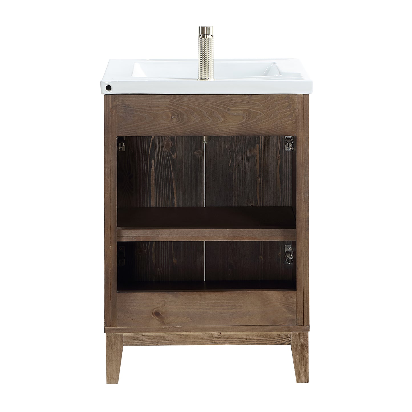 Vinnova, Palos 24" Free-standing Single Bath Vanity in Spruce Aged Brown with Drop-In White Ceramic Basin Top and Mirror