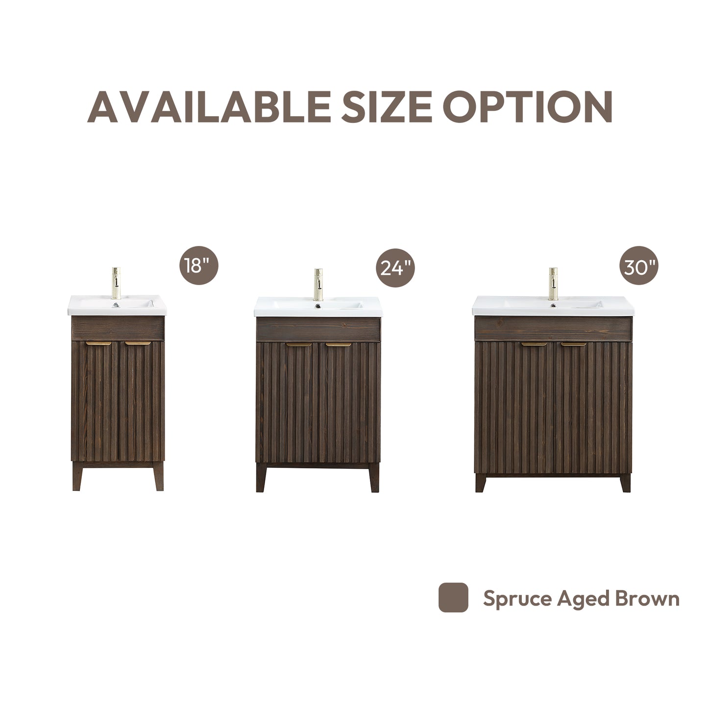 Vinnova, Palos 24" Free-standing Single Bath Vanity in Spruce Aged Brown with Drop-In White Ceramic Basin Top and Mirror