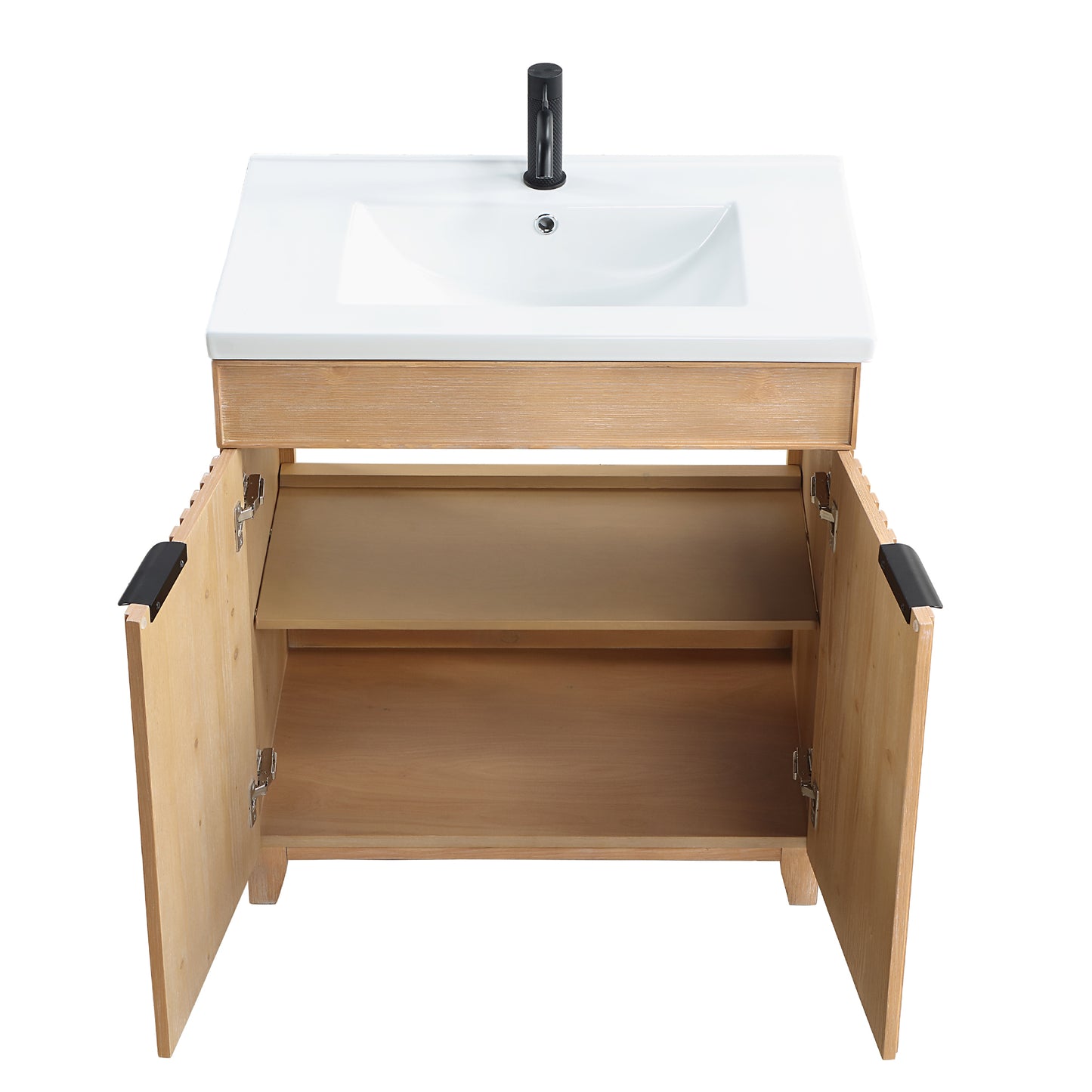 Vinnova, Palos 30" Free-standing Single Bath Vanity in Fir Wood Brown with Drop-In White Ceramic Basin Top