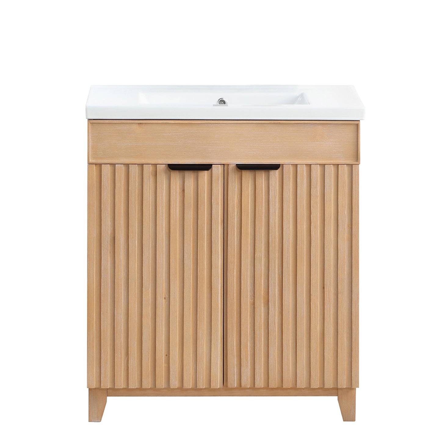 Vinnova, Palos 30" Free-standing Single Bath Vanity in Fir Wood Brown with Drop-In White Ceramic Basin Top