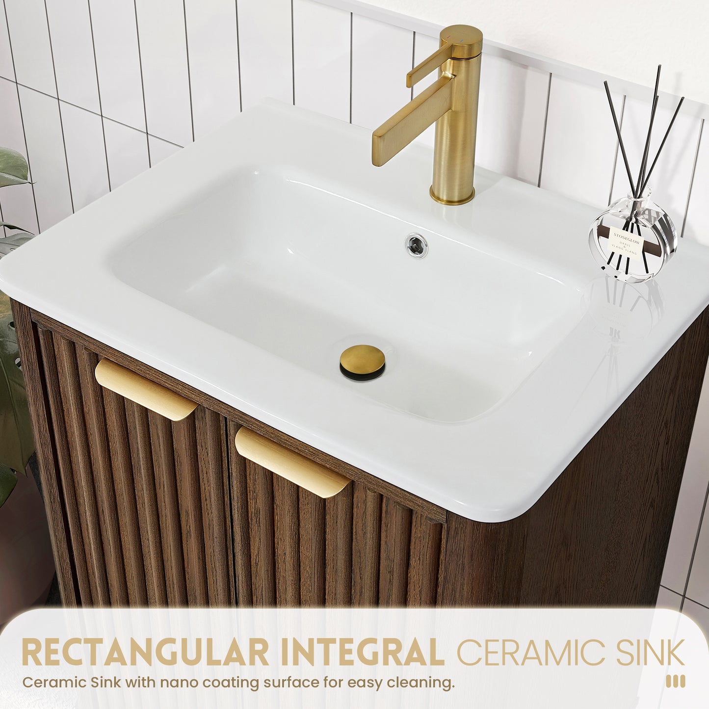Vinnova, Mumbai 24" Free-standing Single Bath Vanity in Aged Dark Brown Oak with Drop-In White Ceramic Basin Top