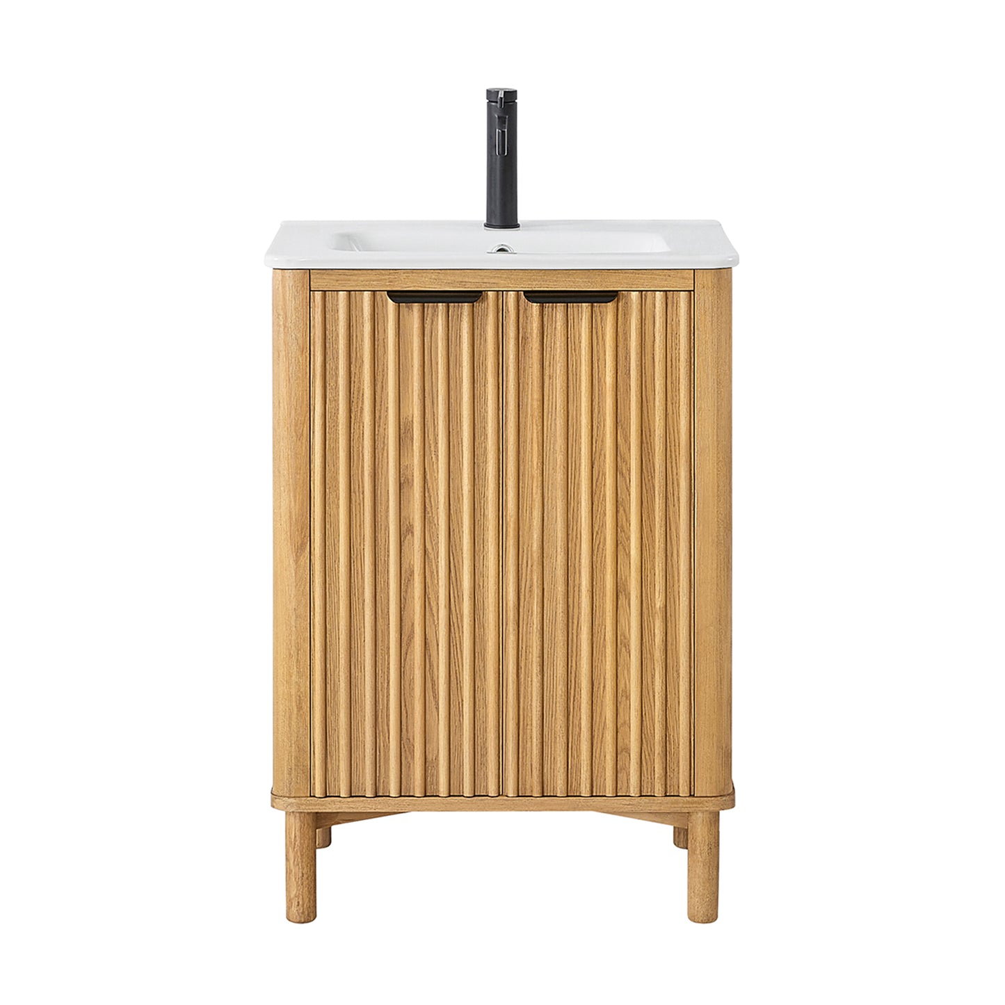 Vinnova, Mumbai 24" Free-standing Single Bath Vanity in Oak Weathering Light Brown with Drop-In White Ceramic Basin Top