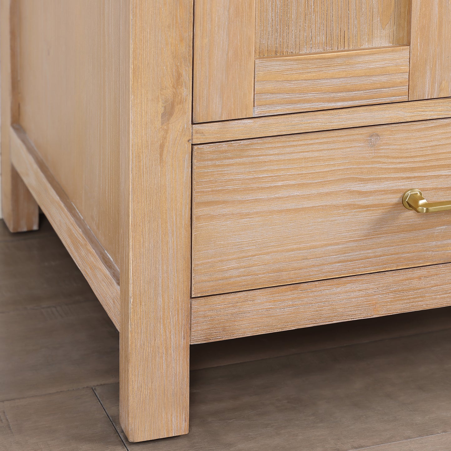 Vinnova, Gela 24" Single Sink Bath Vanity in Fir Wood Brown with Drop-In White Ceramic Basin and Mirror