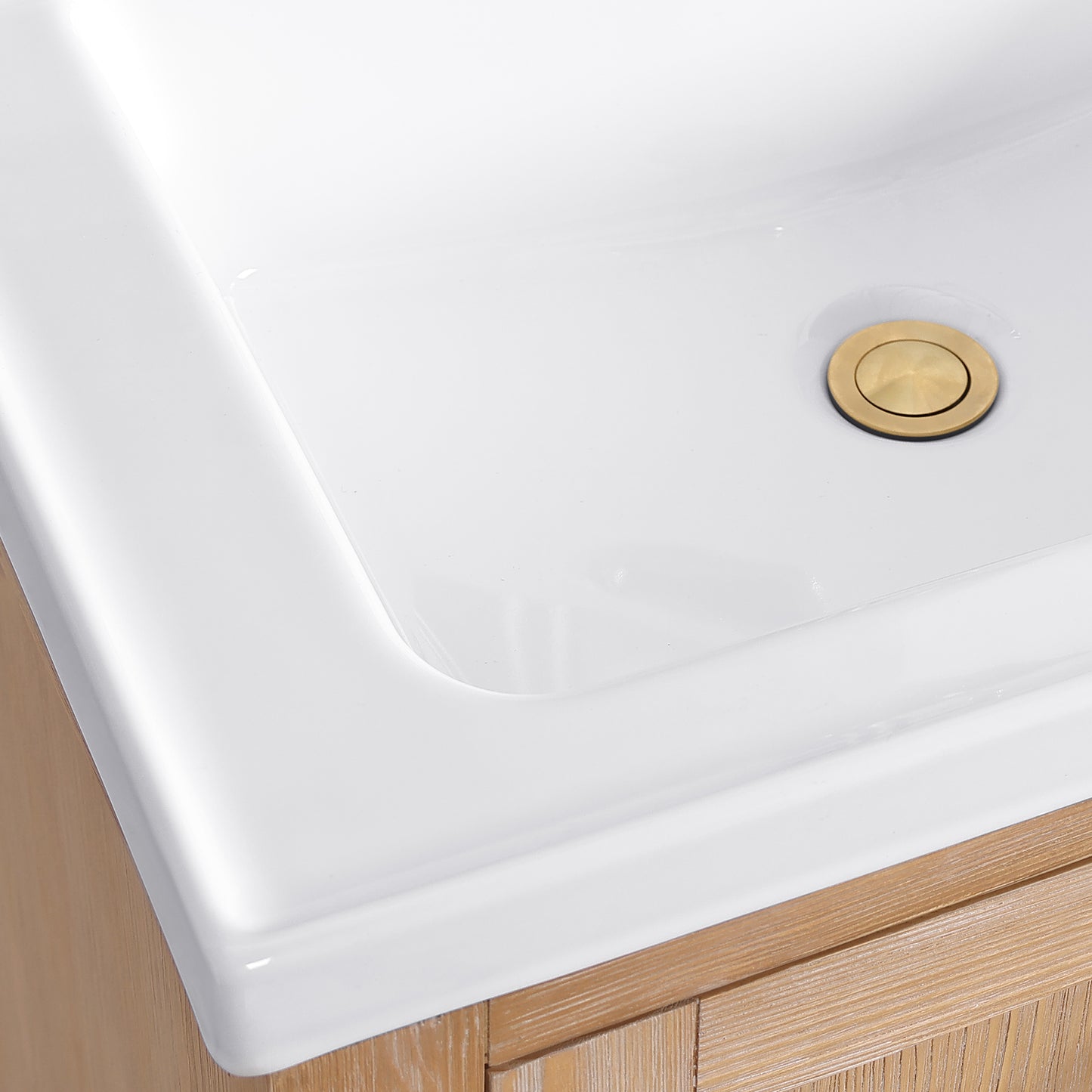 Vinnova, Gela 24" Single Sink Bath Vanity in Fir Wood Brown with Drop-In White Ceramic Basin and Mirror