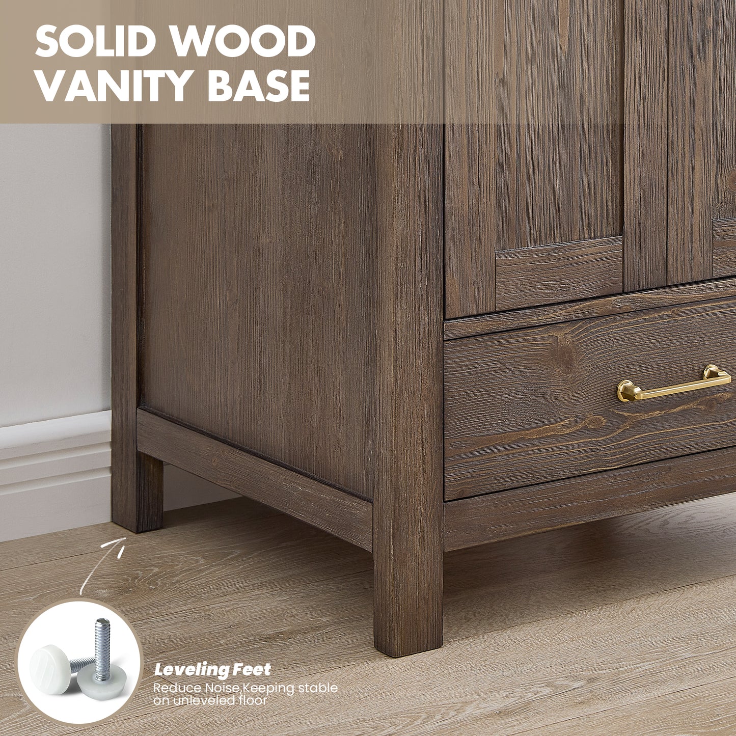 Vinnova, Gela 24" Single Sink Bath Vanity in Spruce Vintage Brown with Drop-In White Ceramic Basin