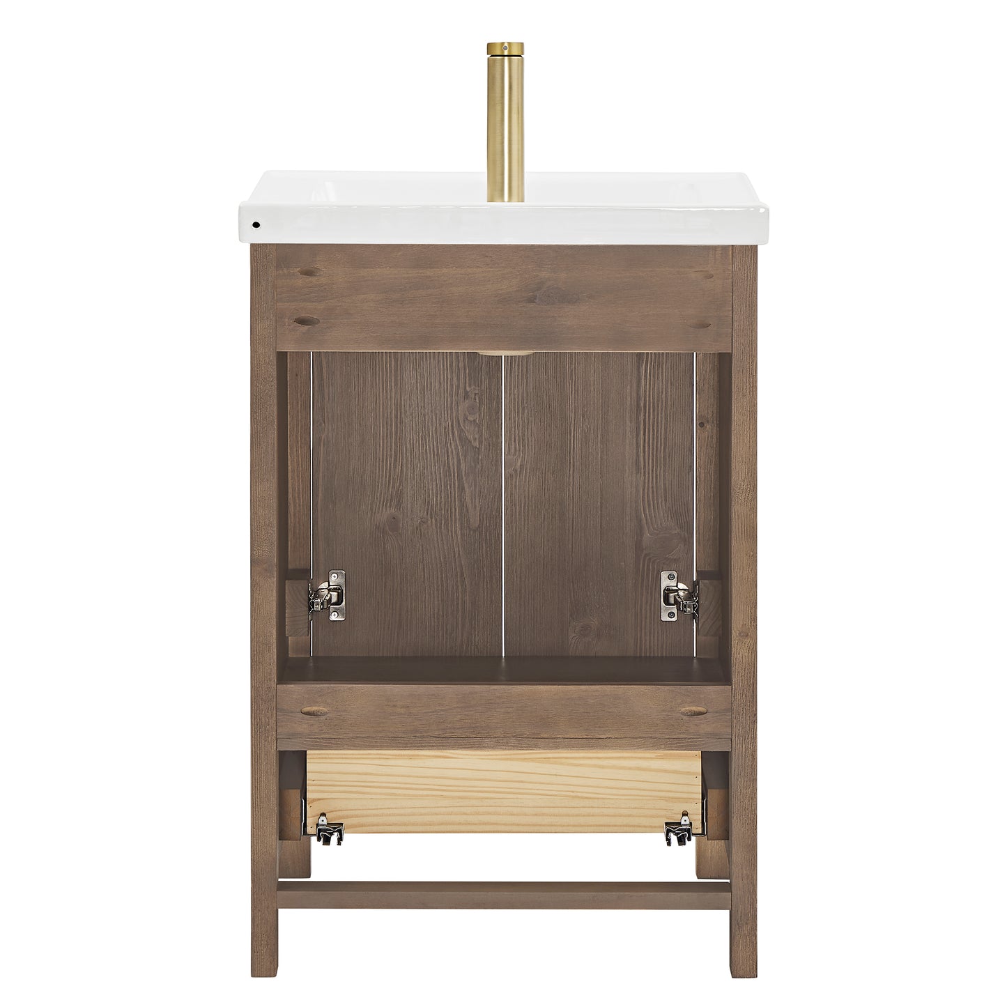 Vinnova, Gela 24" Single Sink Bath Vanity in Spruce Vintage Brown with Drop-In White Ceramic Basin