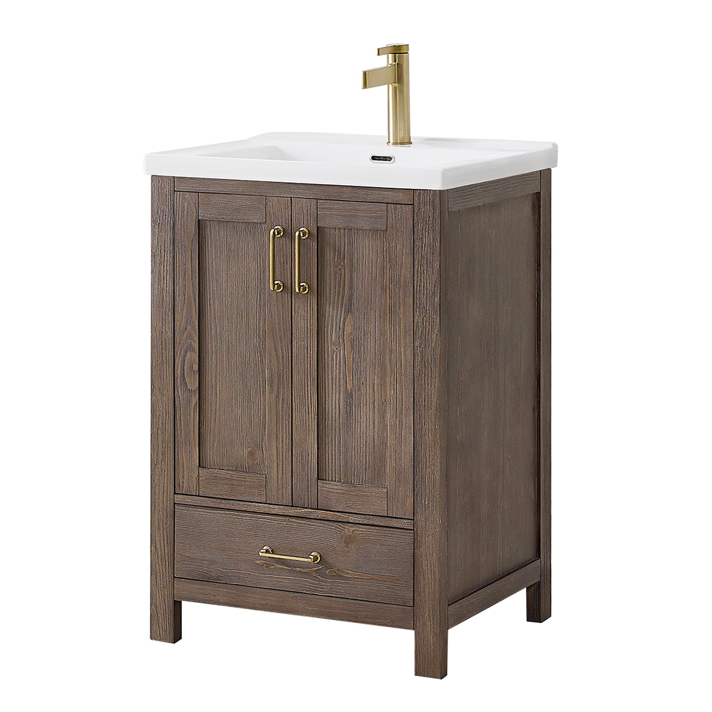 Vinnova, Gela 24" Single Sink Bath Vanity in Spruce Vintage Brown with Drop-In White Ceramic Basin