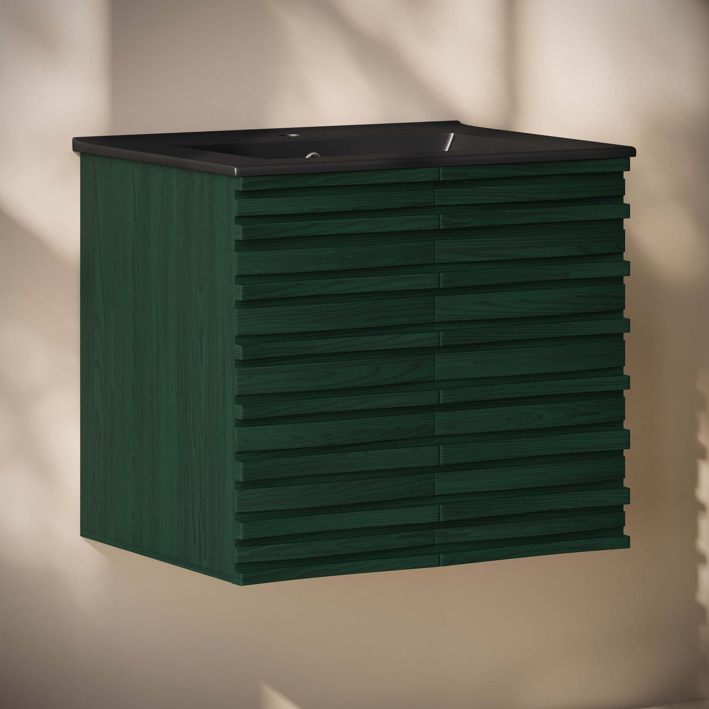 Swiss Madison, Cascade 24" Wall-Mounted Bathroom Vanity in Green Oak with Black Sink Top