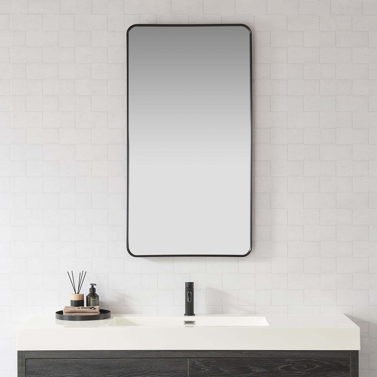 Vinnova, Mutriku 24 in. W x 45 in. H Rectangle Aluminum Framed Wall Mount Bathroom Vanity Mirror in Brushed Black