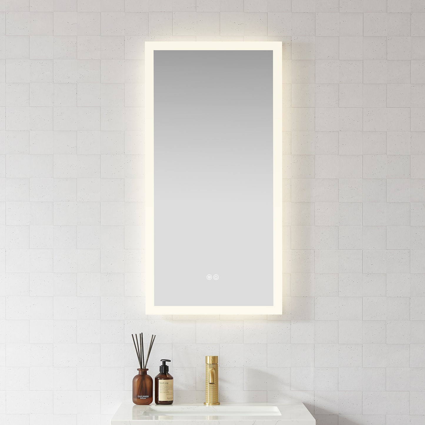 Vinnova, Beijing 18 in. W x 40 in. H Rectangular Acrylic Frameless LED Wall Mount Bathroom Vanity Mirror